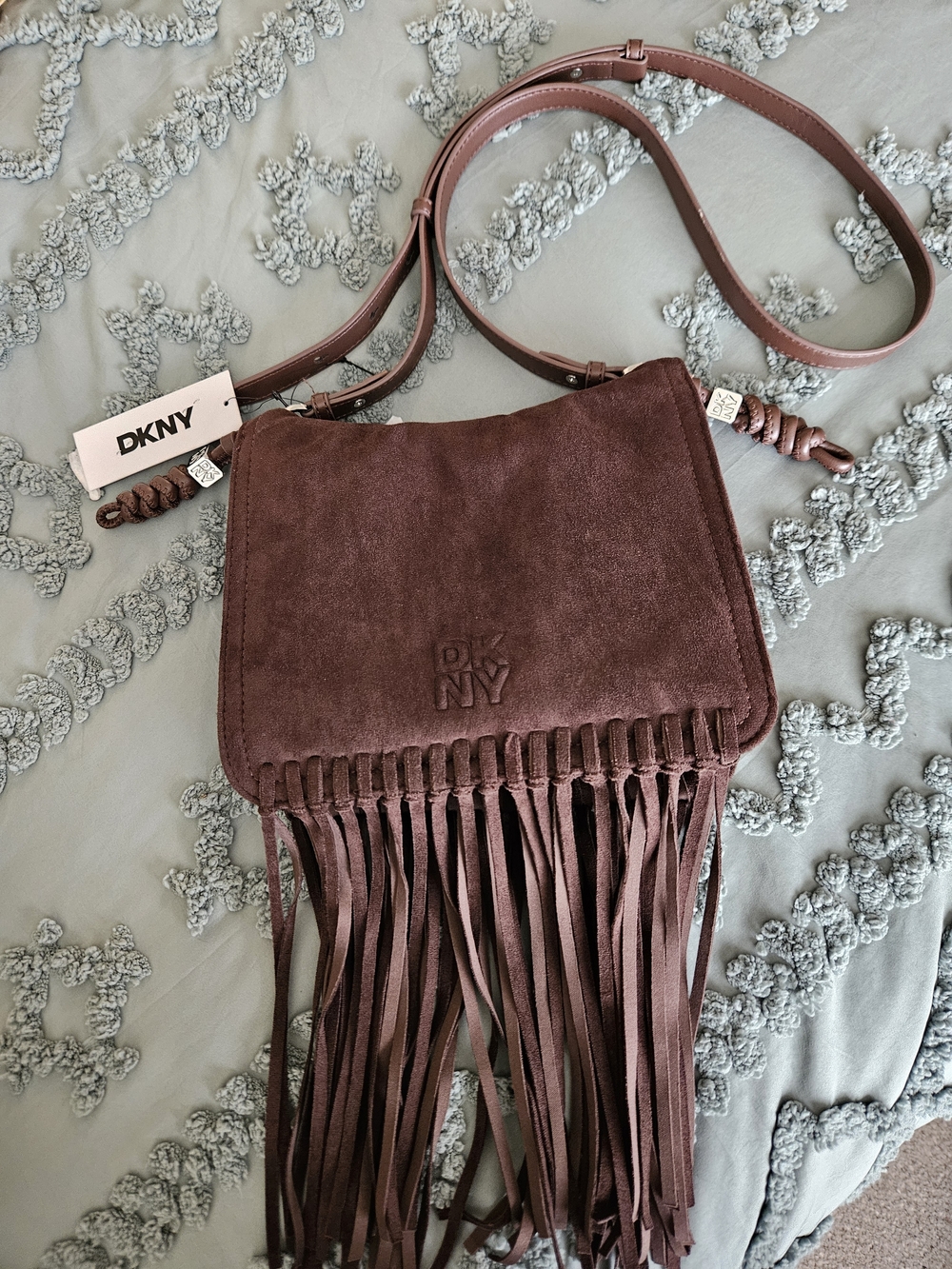 DKNY Suede Fringe Crossbody Bag - Brown